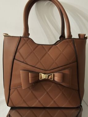 Women's Brown Quilted Bow-Accent Tote Bag